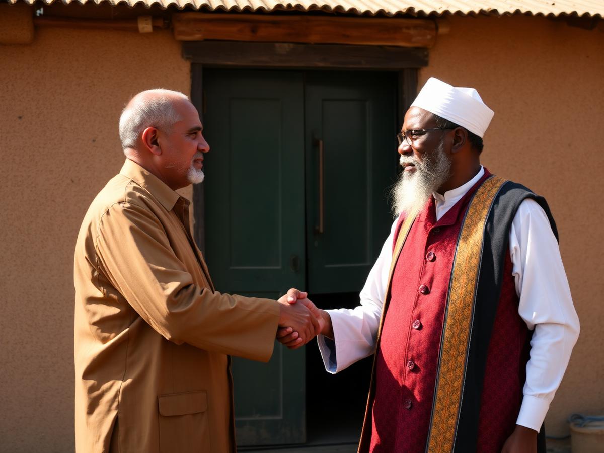 Two community leaders of different faiths shaking hands